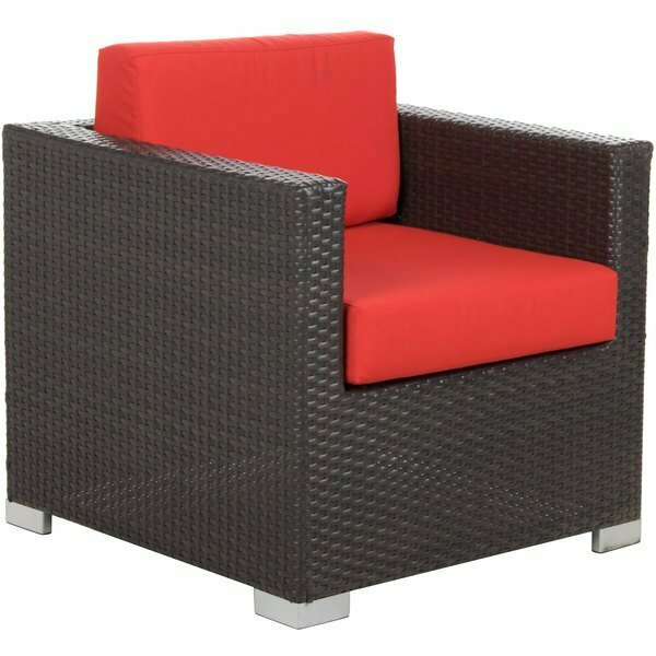 Bfm Seating Aruba Java Wicker Outdoor / Armchair with Logo Red Cushions 163PH5102JRD